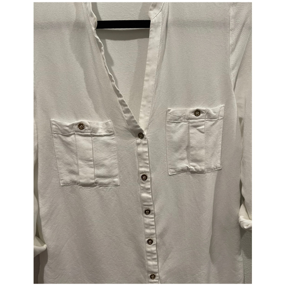 ZARA Antique White 3/4 Sleeve V-Neck Blouse - Picture 3 of 6